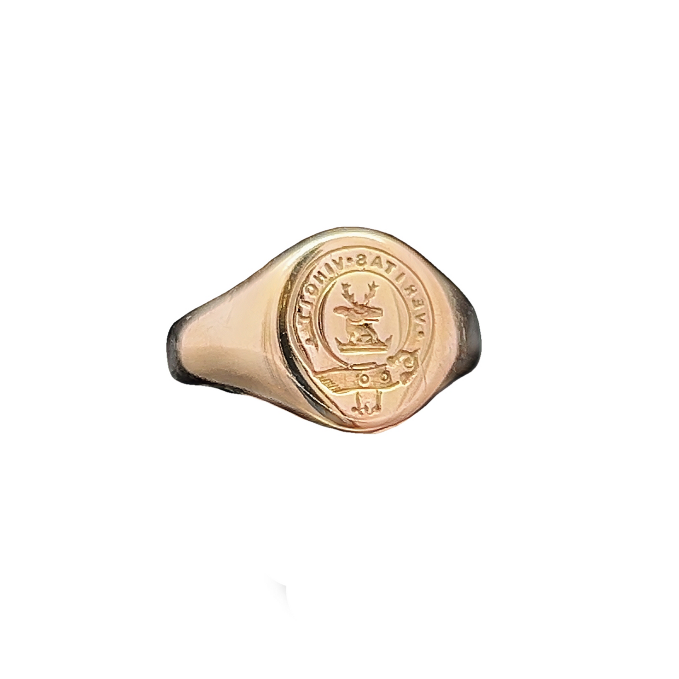 Vintage  "Truth Conquers" 9ct Gold Carved Intaglio / Seal Engraved Signet Ring