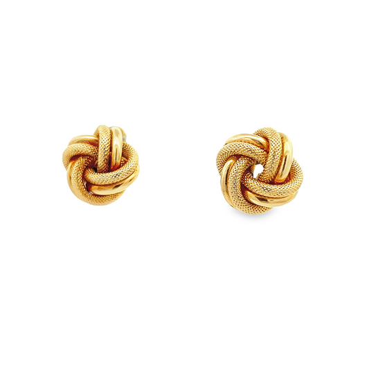 Vintage Textured & Polished 18ct Yellow Gold Large Knot Earrings