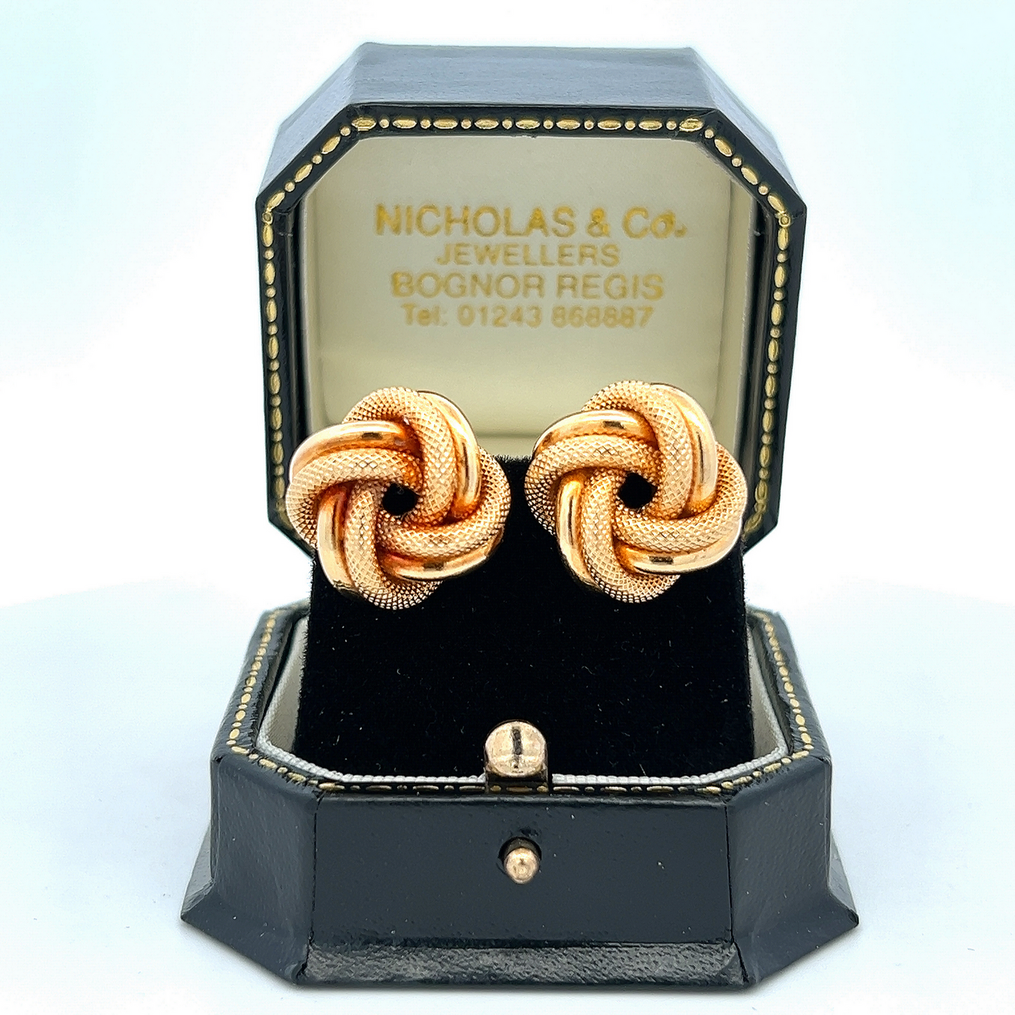 Vintage Textured & Polished 18ct Yellow Gold Large Knot Earrings