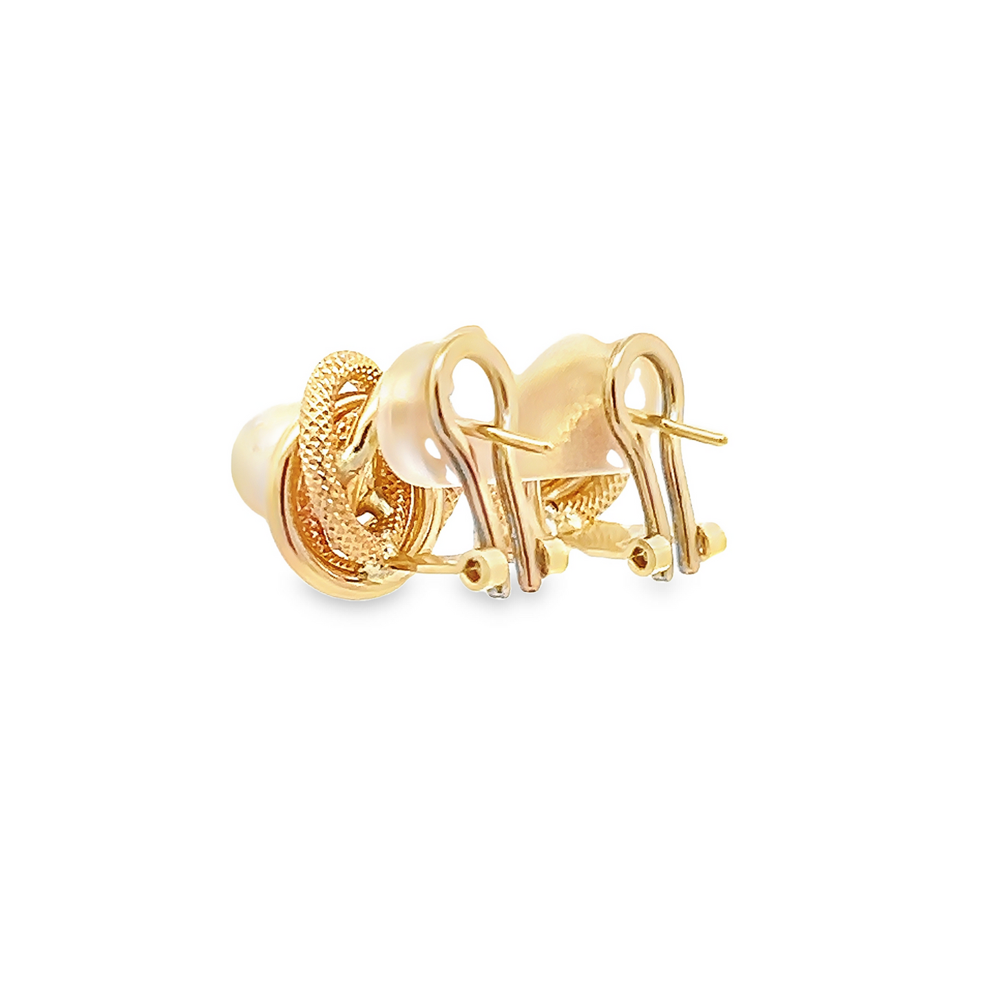 Vintage Cultured Pearl within Textured and Polished 18ct Yellow Gold Knot Earrings