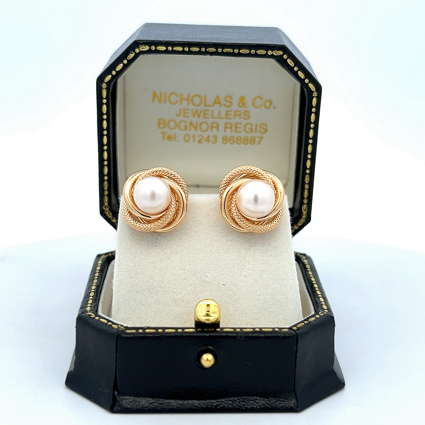 Vintage Cultured Pearl within Textured and Polished 18ct Yellow Gold Knot Earrings