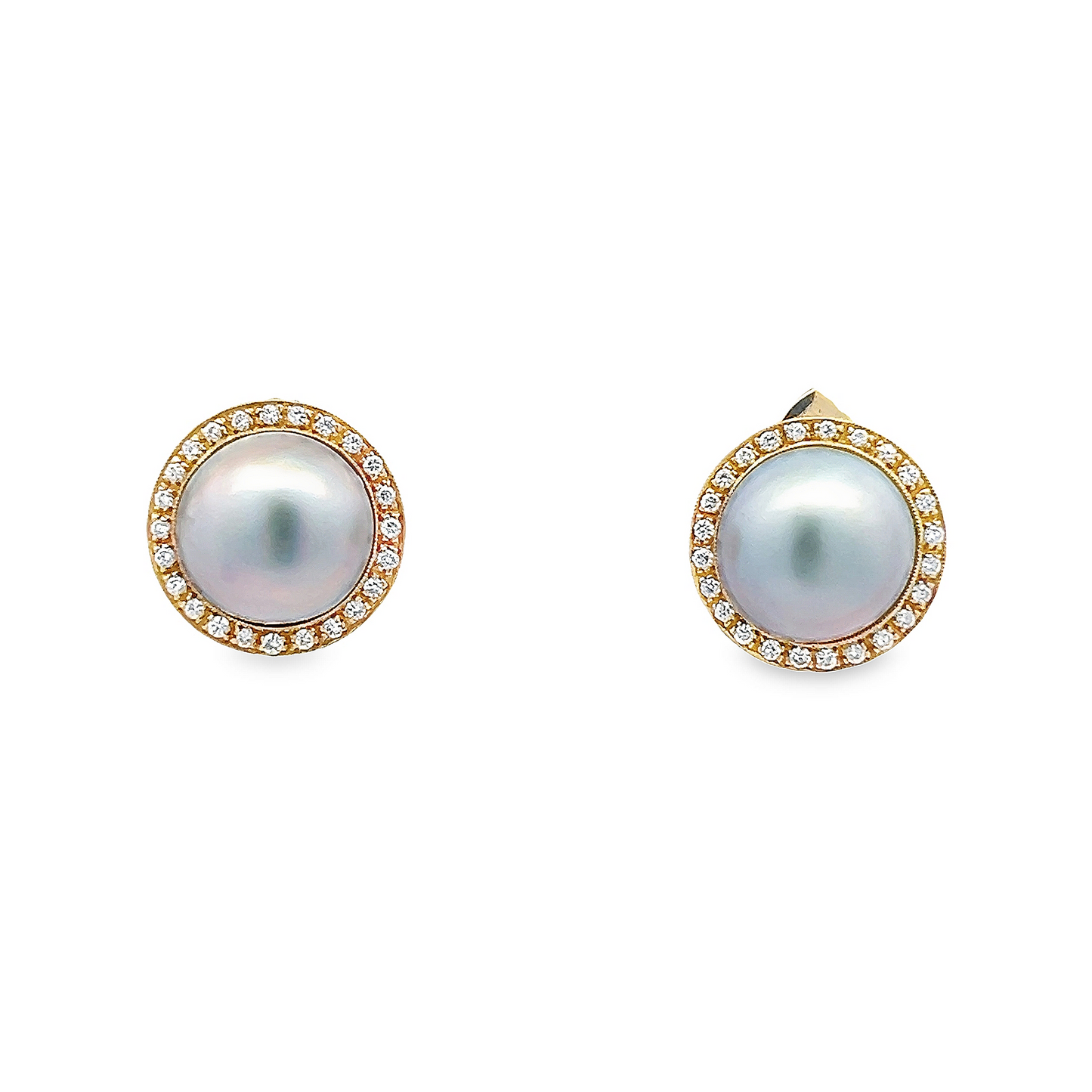 Vintage Mabe Pearl and Diamond 18ct Gold Earrings