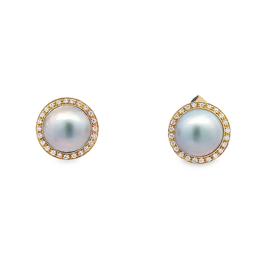 Vintage Mabe Pearl and Diamond 18ct Gold Earrings