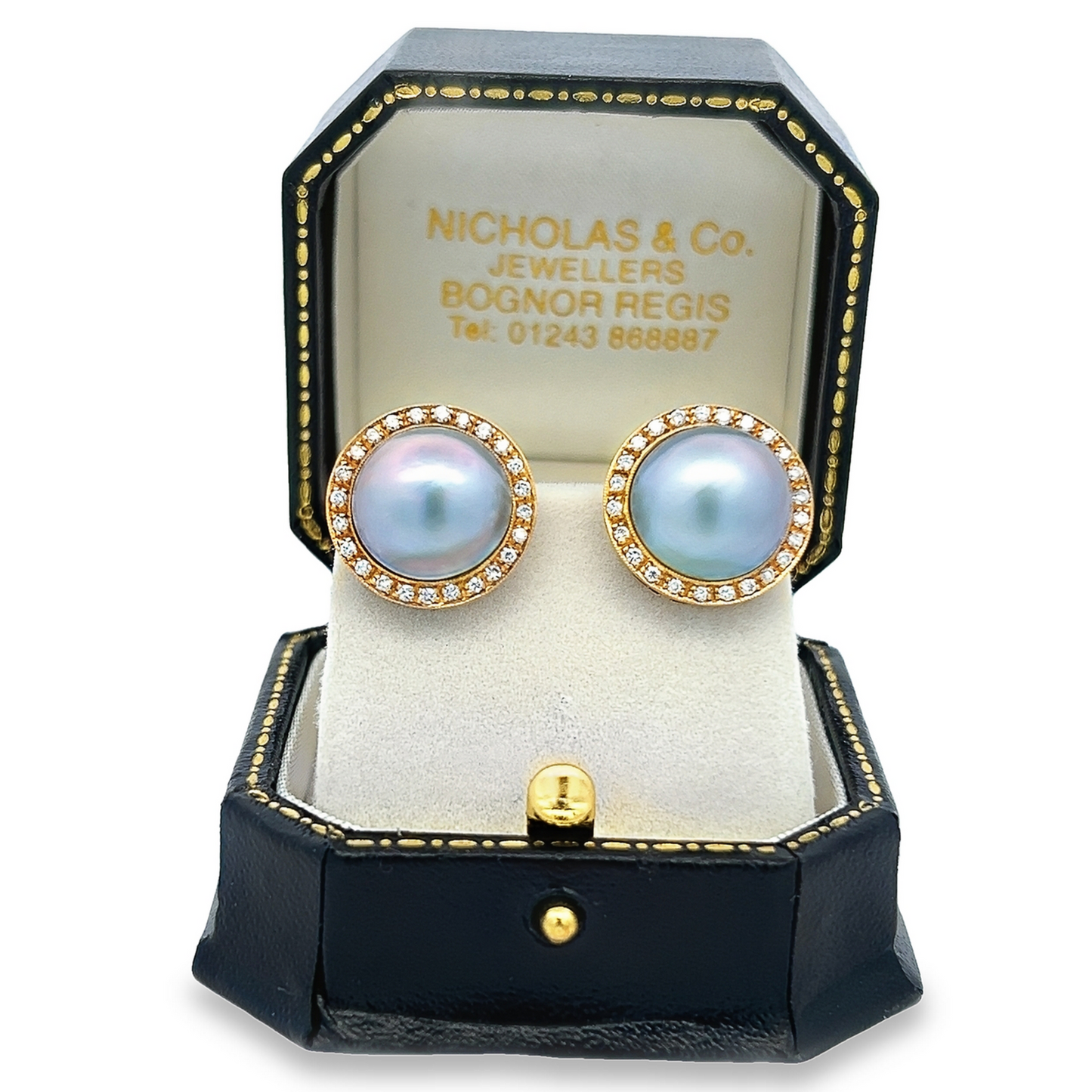 Vintage Mabe Pearl and Diamond 18ct Gold Earrings