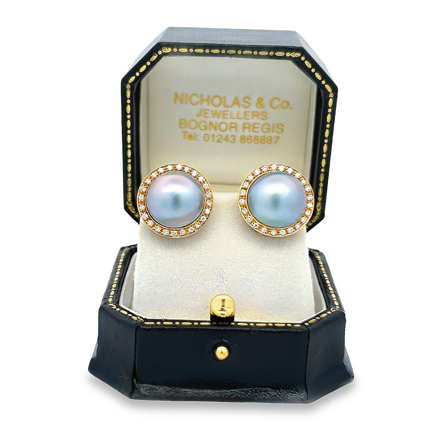 Vintage Mabe Pearl and Diamond 18ct Gold Earrings