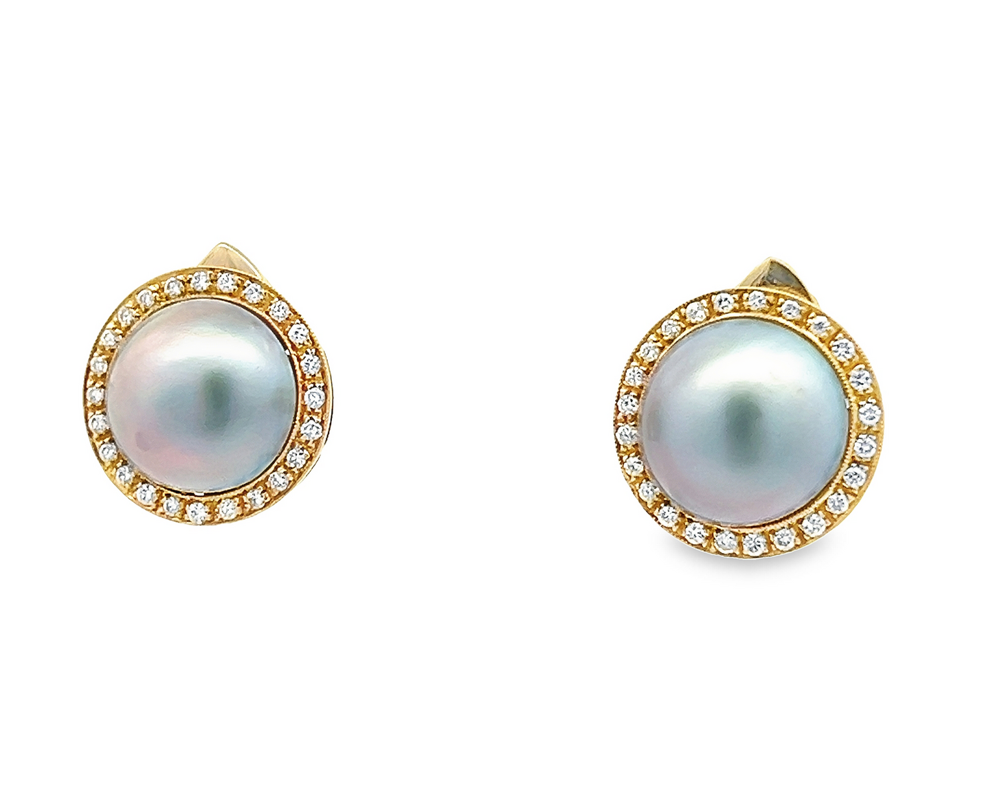 Vintage Mabe Pearl and Diamond 18ct Gold Earrings