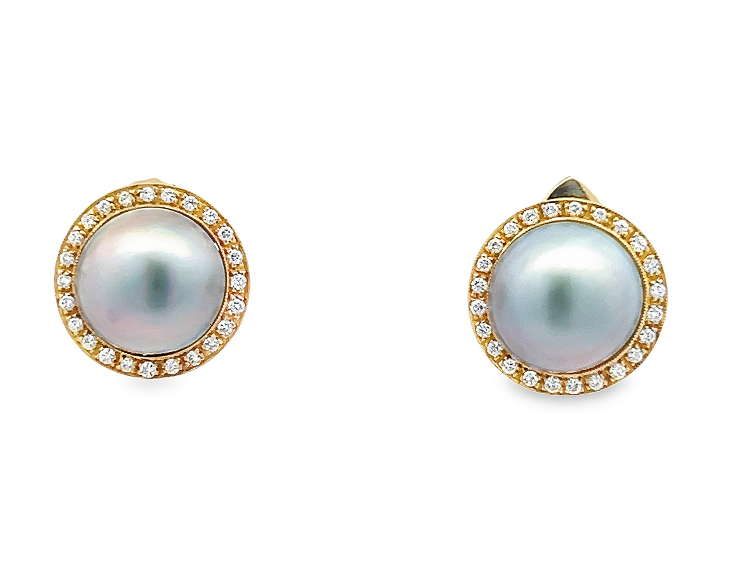 Vintage Mabe Pearl and Diamond 18ct Gold Earrings