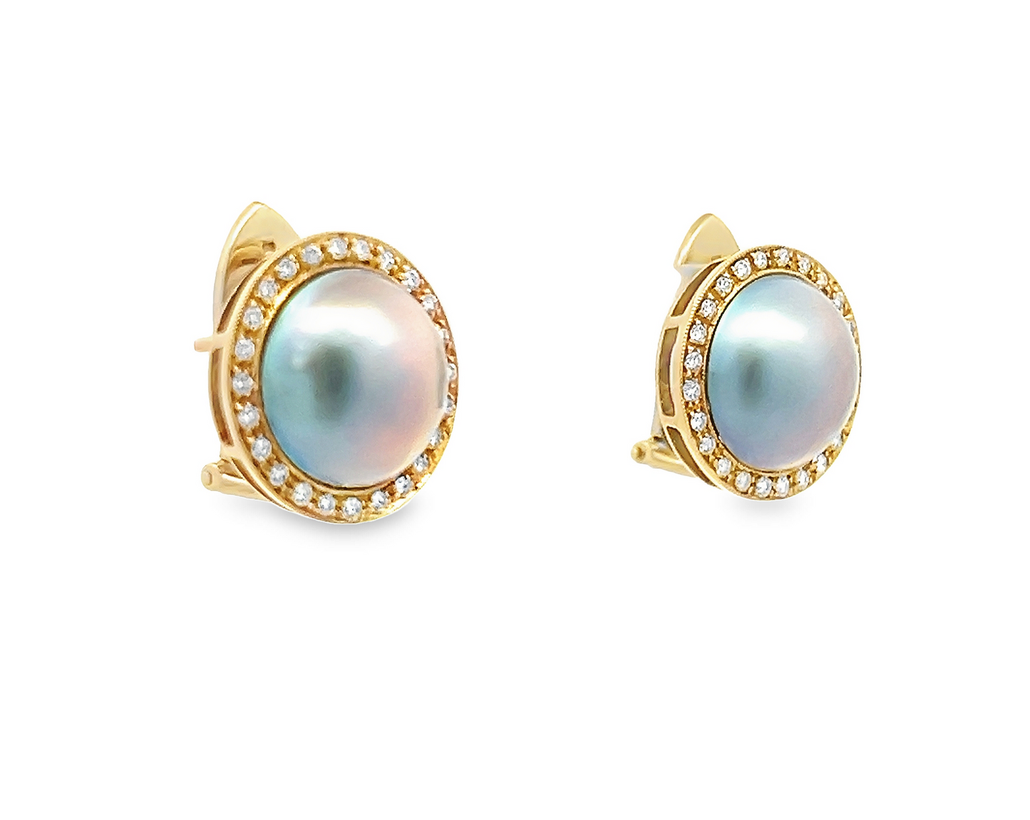 Vintage Mabe Pearl and Diamond 18ct Gold Earrings