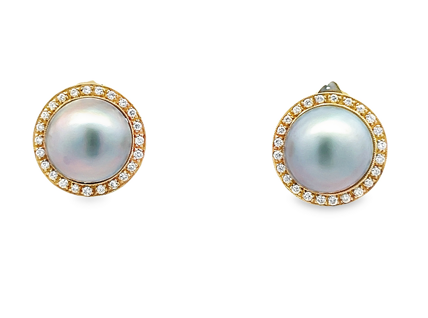 Vintage Mabe Pearl and Diamond 18ct Gold Earrings