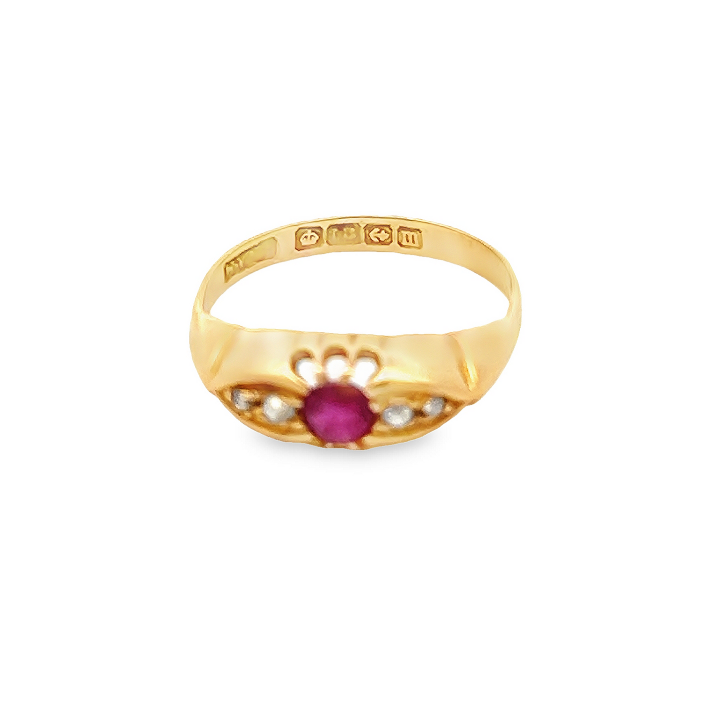 Antique Edwardian Ruby and Diamond 18ct Gold 5 Stone Ring