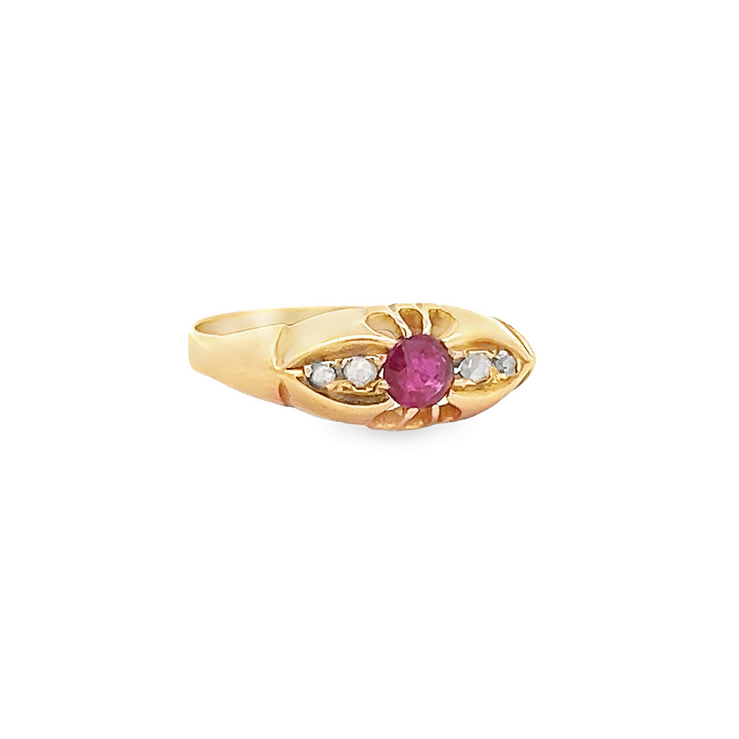 Antique Edwardian Ruby and Diamond 18ct Gold 5 Stone Ring