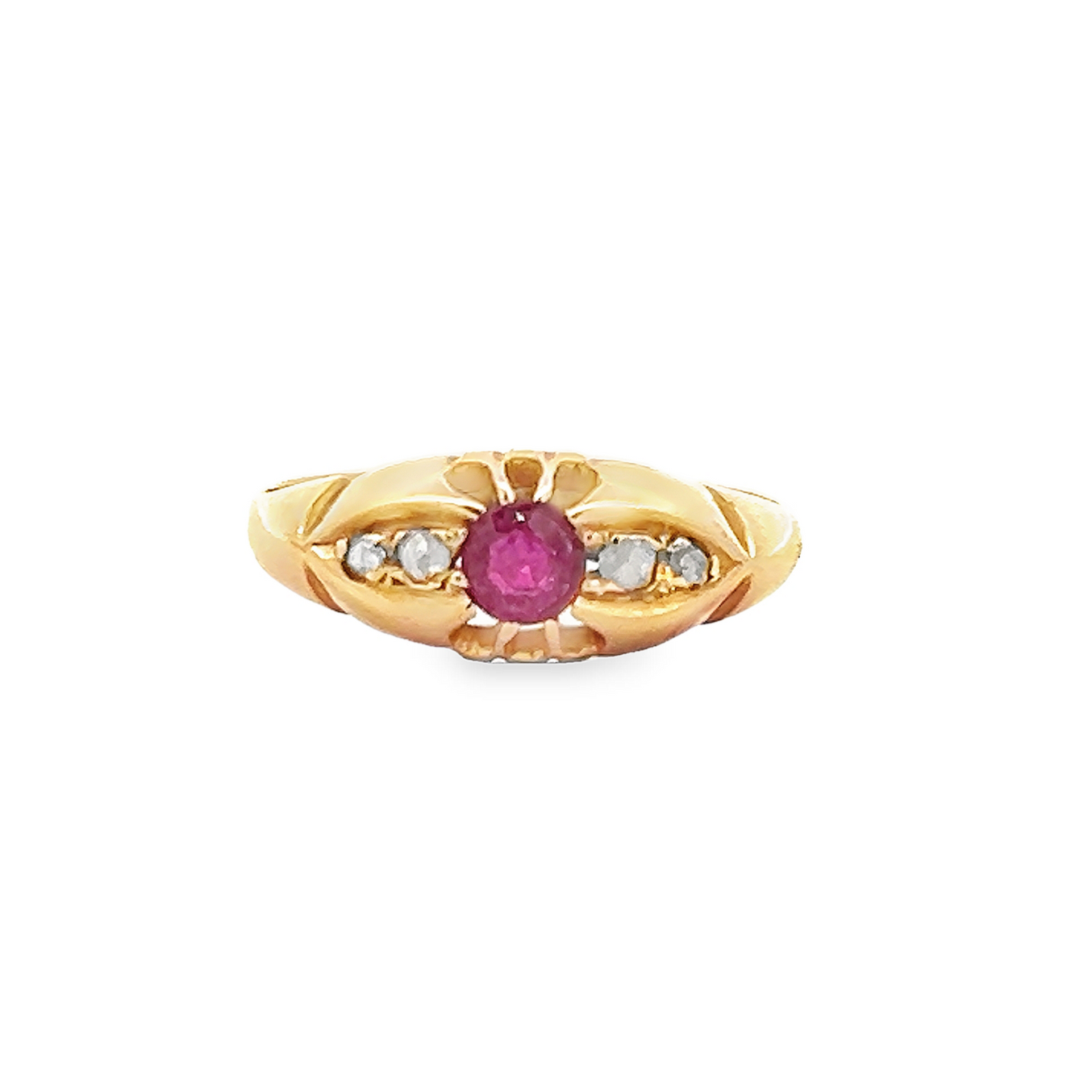 Antique Edwardian Ruby and Diamond 18ct Gold 5 Stone Ring