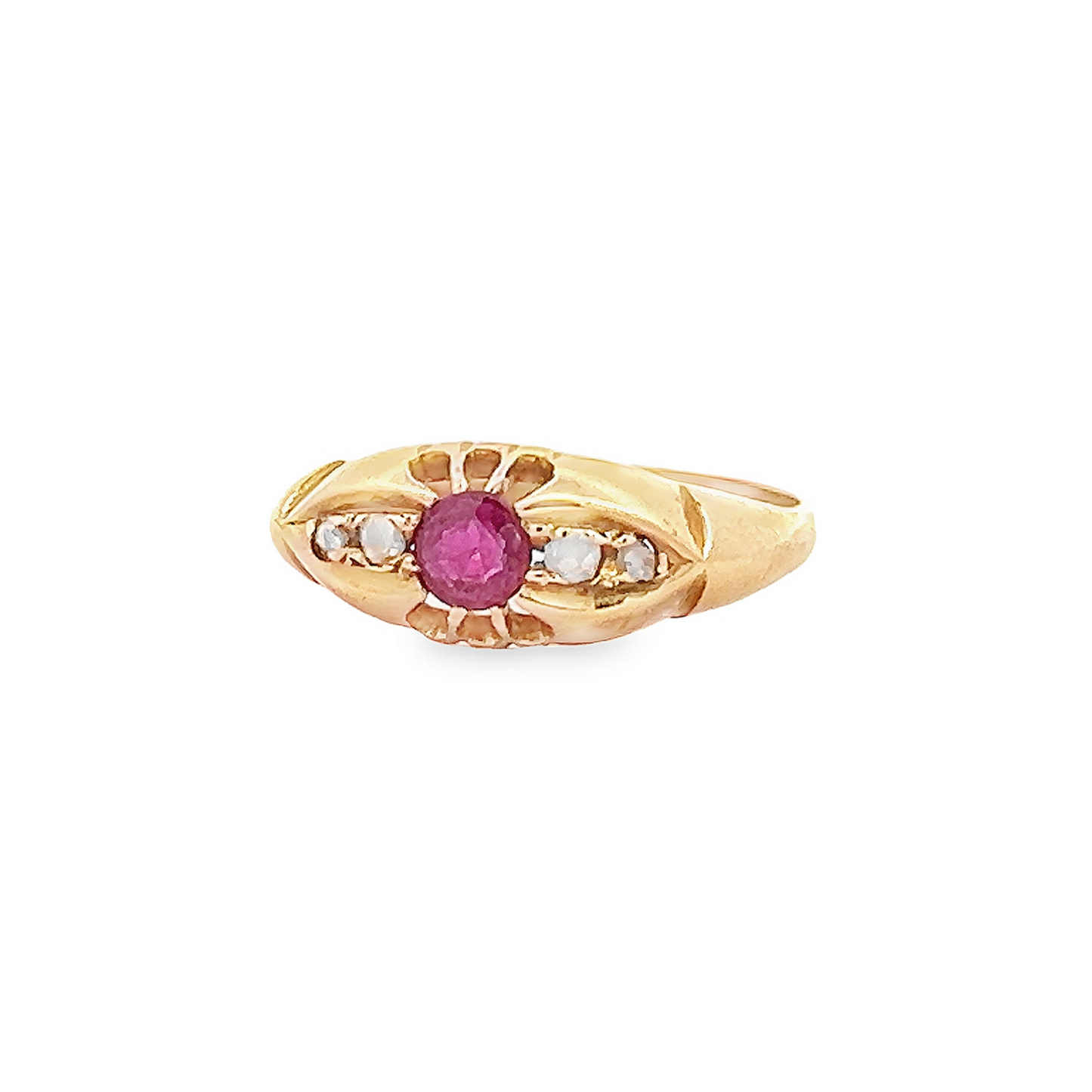 Antique Edwardian Ruby and Diamond 18ct Gold 5 Stone Ring