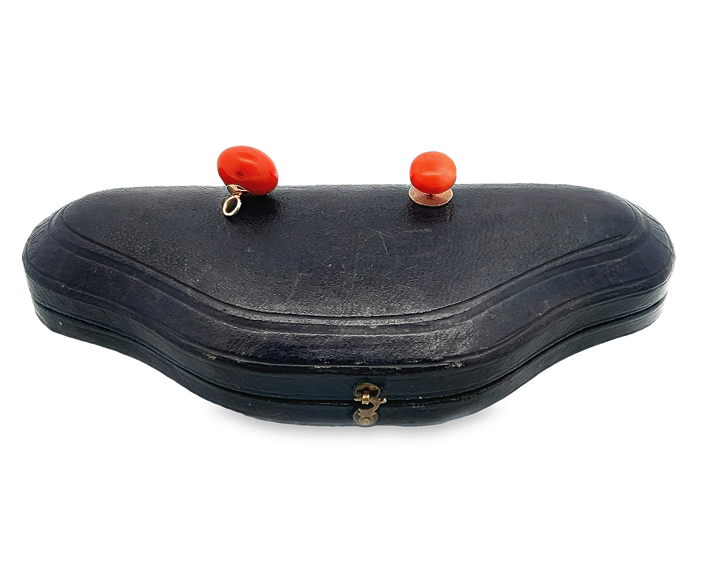 Antique Victorian Large Natural Coral 15ct Gold Shirt and Collar Studs with Fitted Case