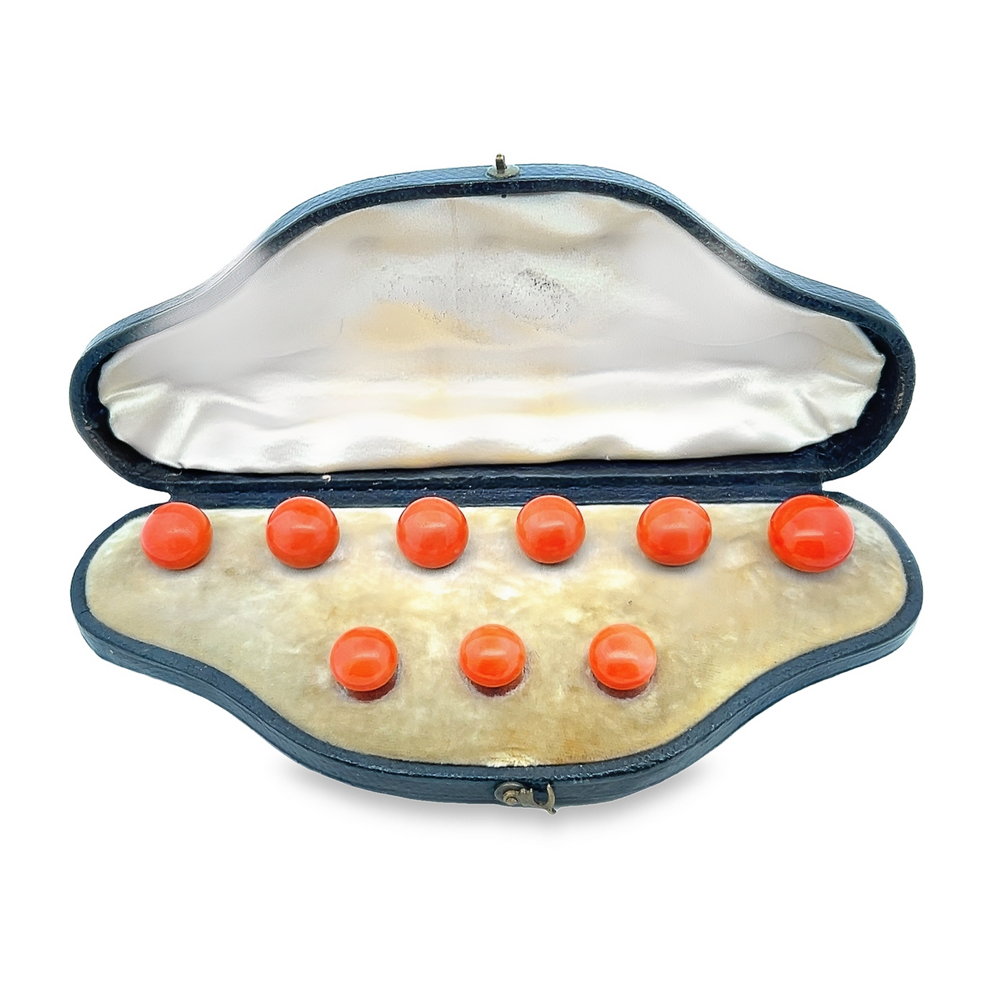 Antique Victorian Large Natural Coral 15ct Gold Shirt and Collar Studs with Fitted Case