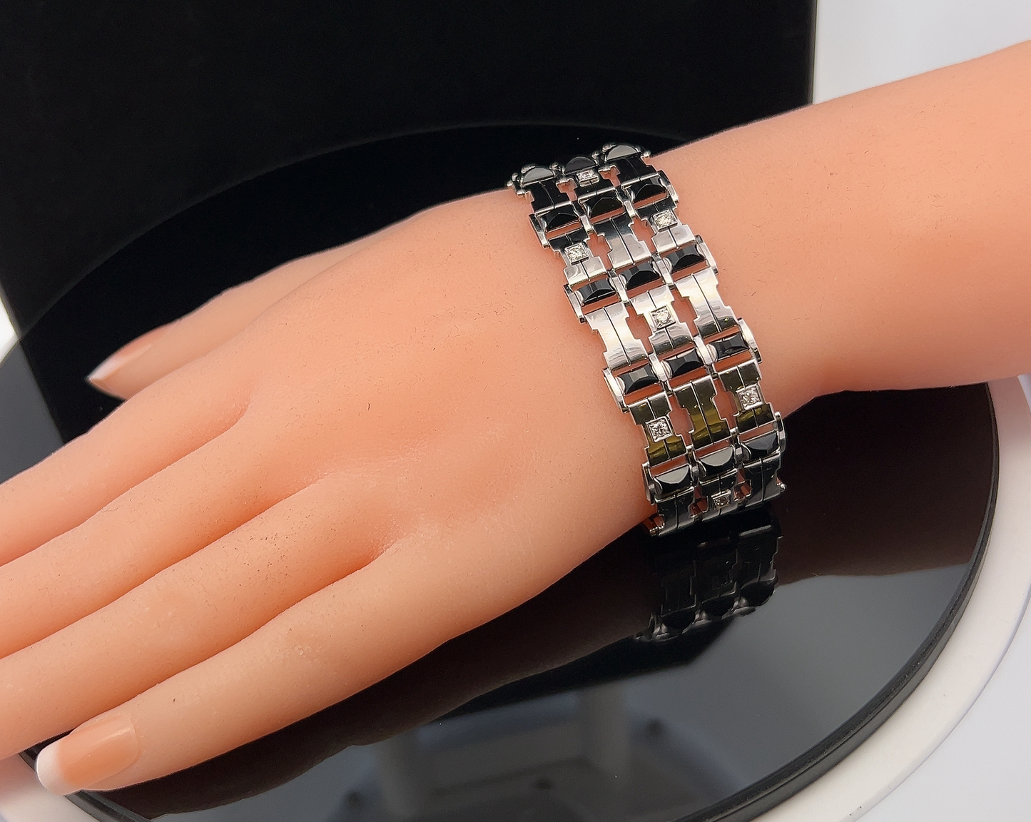 Vintage Art Deco Onyx and Diamond 18ct White Gold Cuff Bracelet