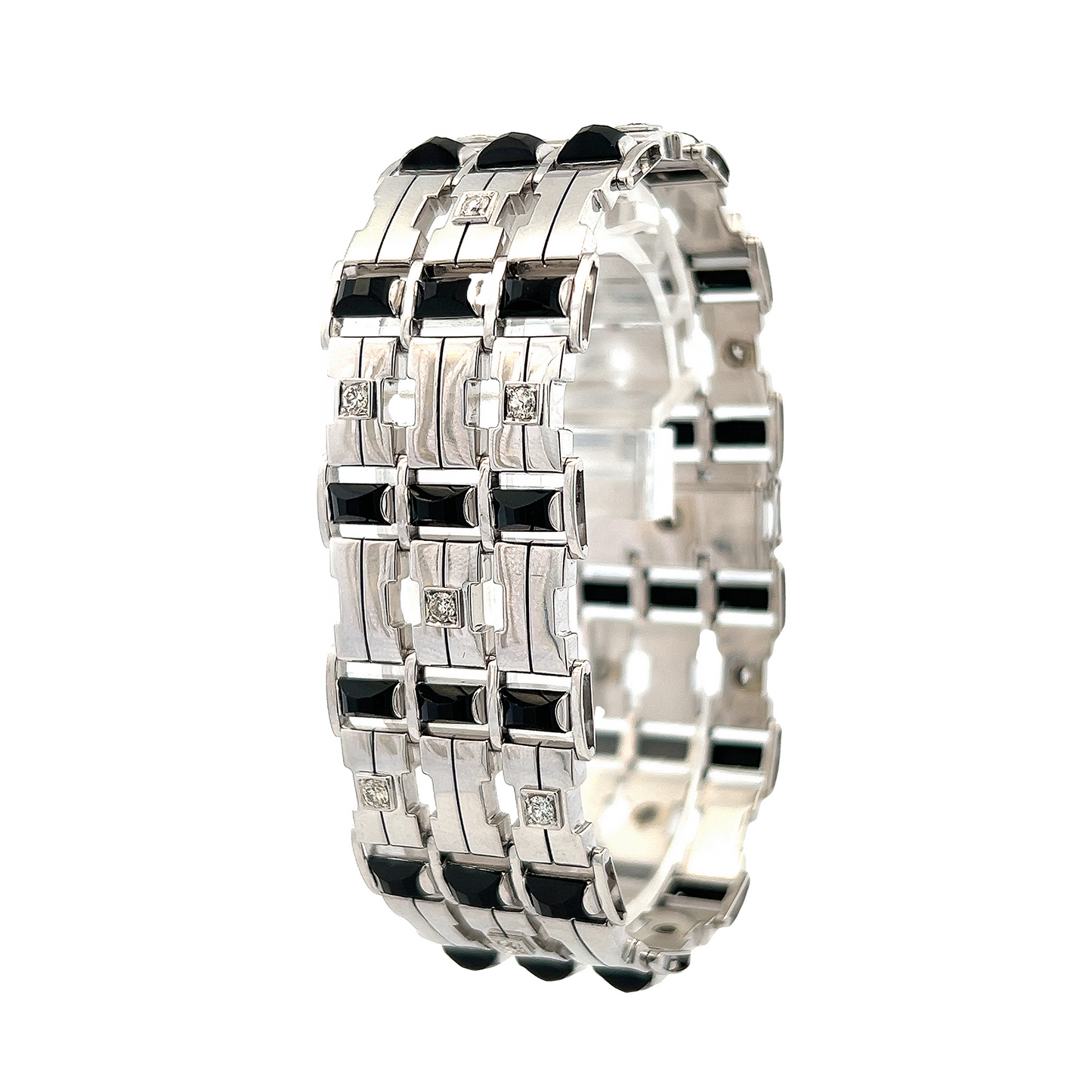 Vintage Art Deco Onyx and Diamond 18ct White Gold Cuff Bracelet
