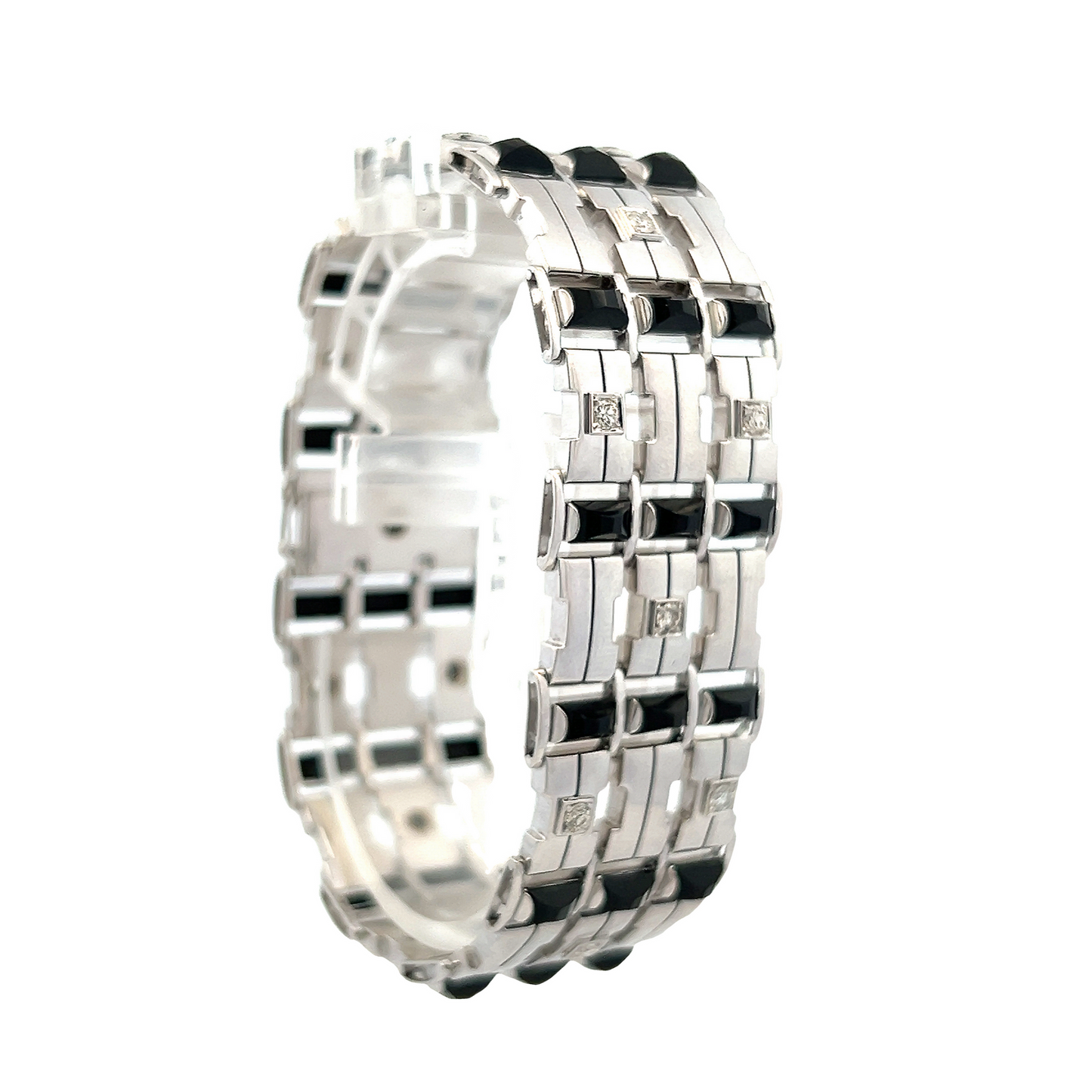 Vintage Art Deco Onyx and Diamond 18ct White Gold Cuff Bracelet