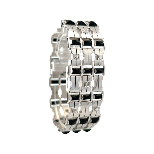 Vintage Art Deco Onyx and Diamond 18ct White Gold Cuff Bracelet