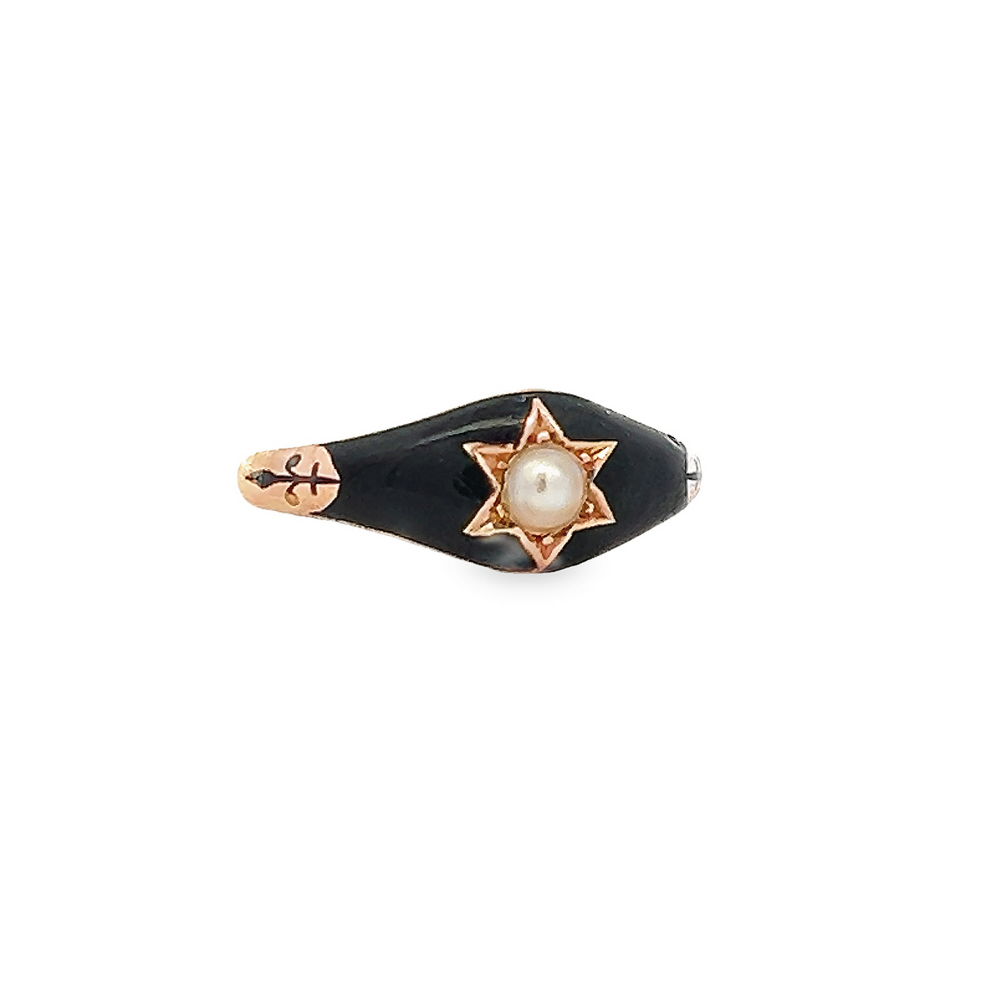 Antique Victorian Natural Split Pearl & Enamel 15ct Gold Mourning Ring