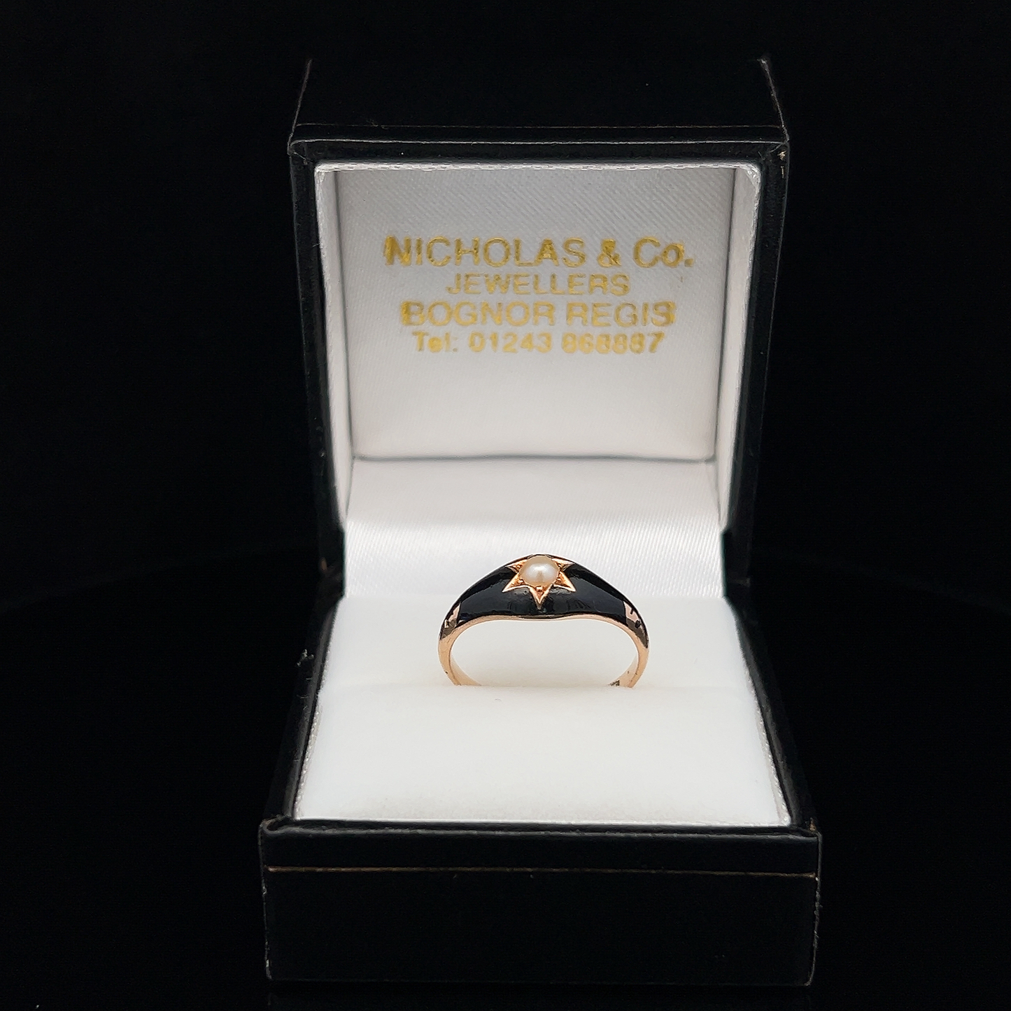 Antique Victorian Natural Split Pearl & Enamel 15ct Gold Mourning Ring