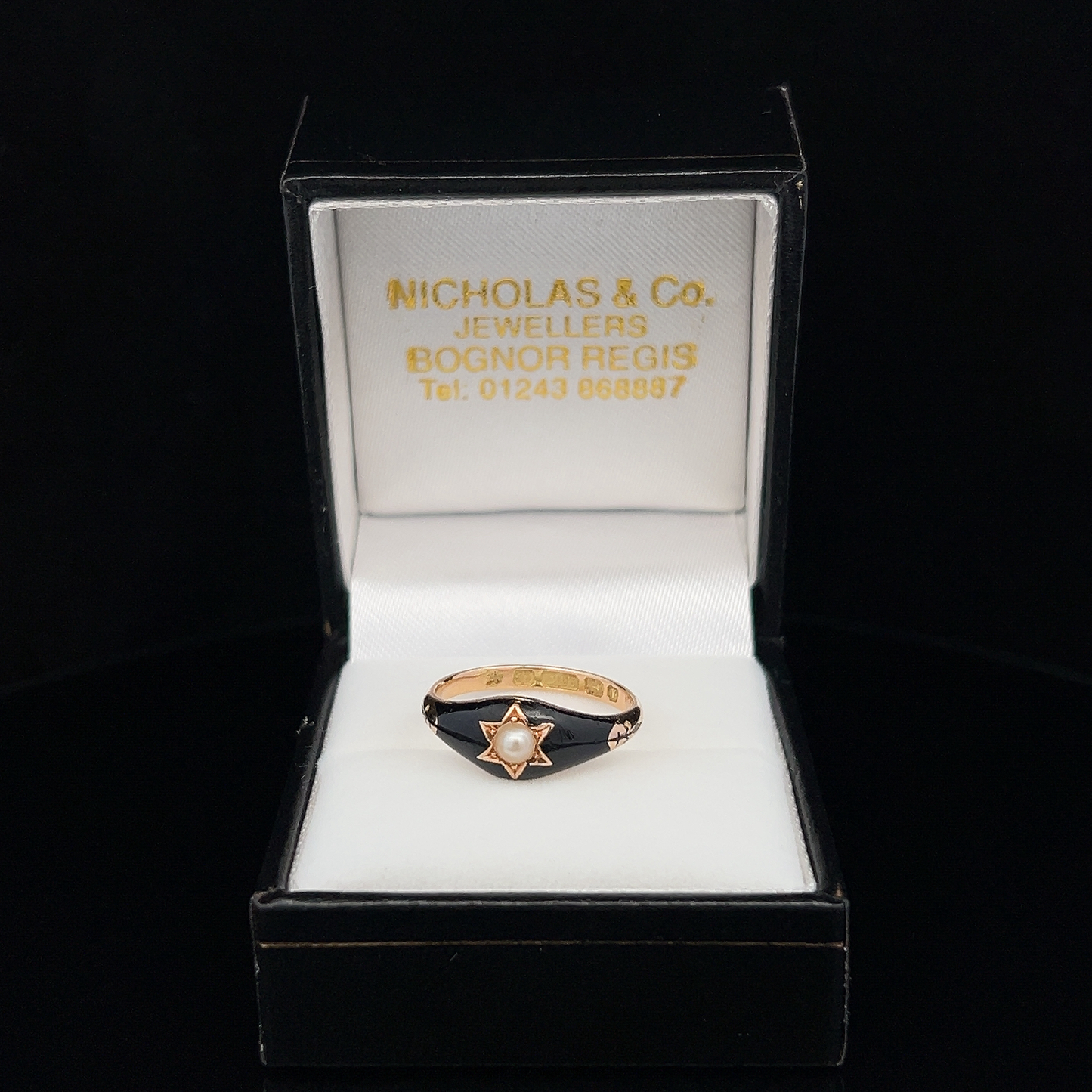 Antique Victorian Natural Split Pearl & Enamel 15ct Gold Mourning Ring