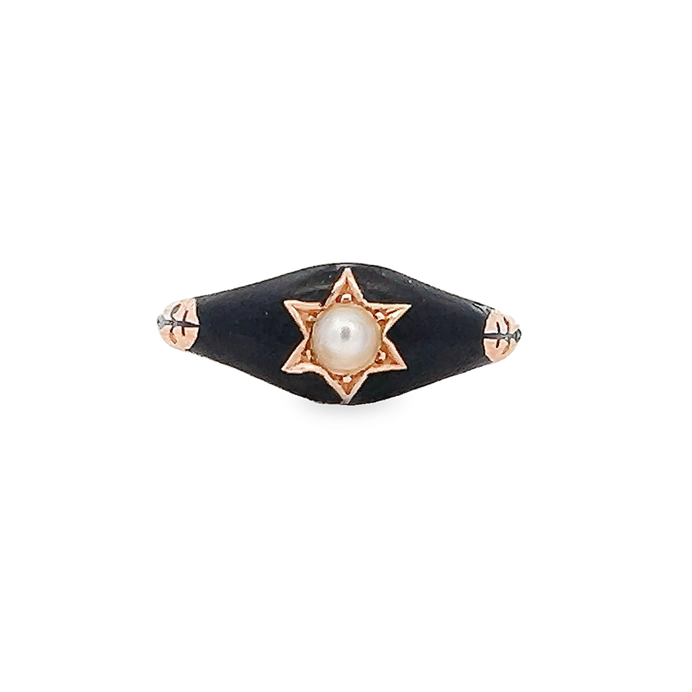 Antique Victorian Natural Split Pearl & Enamel 15ct Gold Mourning Ring