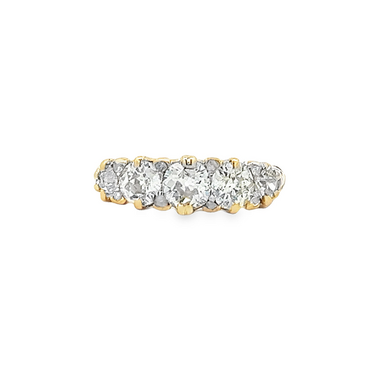 Antique Victorian 5 Stone Old European Cut Diamond and Rose Cut Diamond 18ct Gold Carved Ring