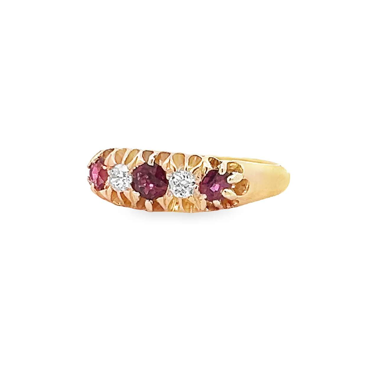 Antique Edwardian Ruby and Diamond 5 Stone 18ct Gold Ring