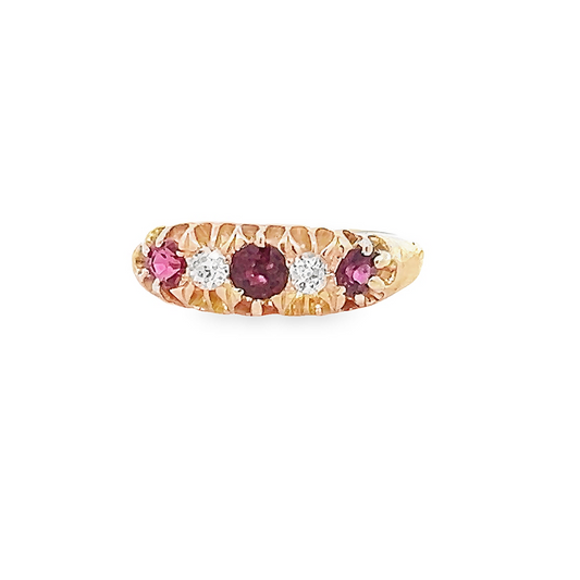 Antique Edwardian Ruby and Diamond 5 Stone 18ct Gold Ring