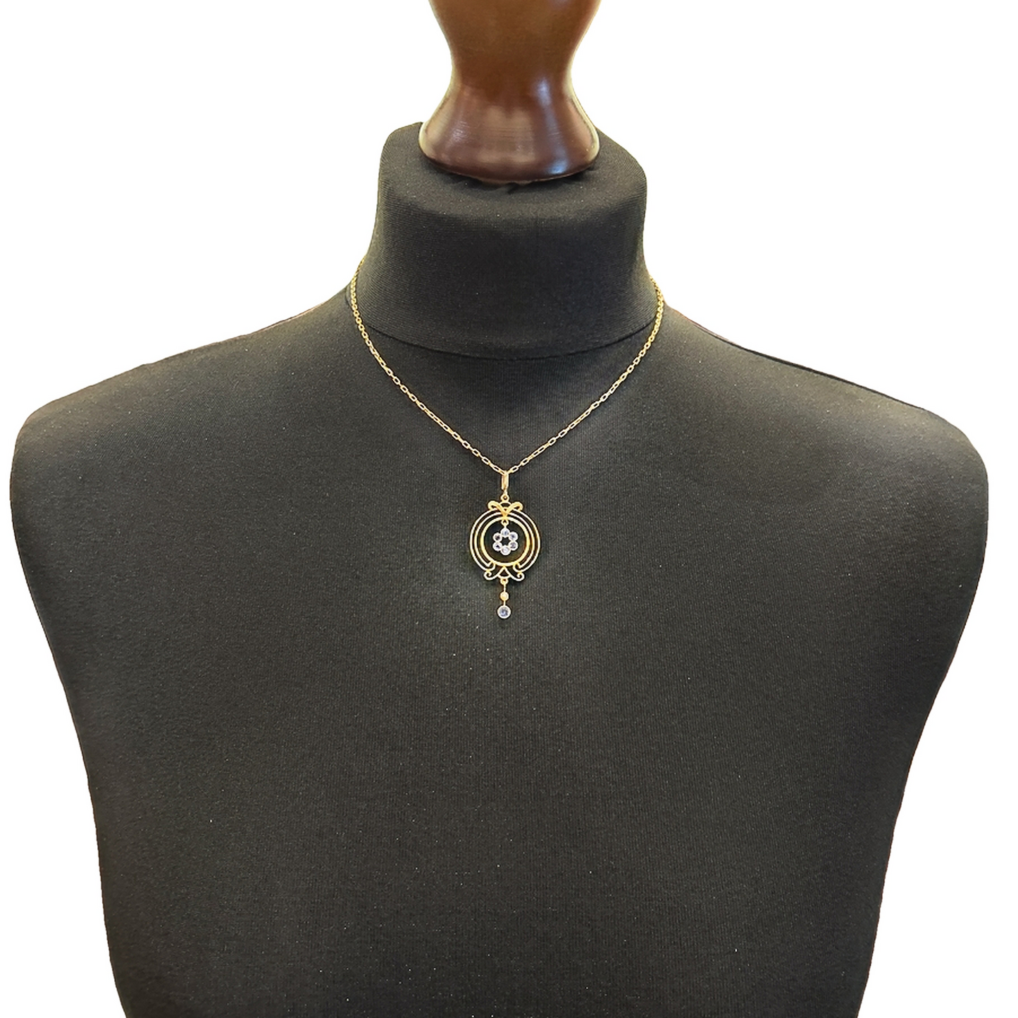 Antique Art Nouveau Sapphire and Pearl 15ct Gold Pendant with Original 15ct Gold Chain