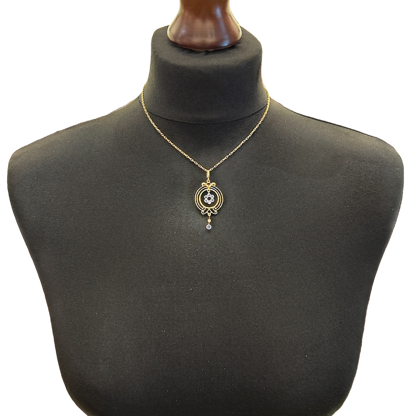 Antique Art Nouveau Sapphire and Pearl 15ct Gold Pendant with Original 15ct Gold Chain