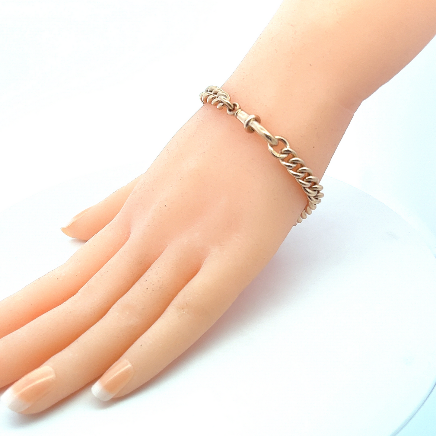 Antique Victorian 9ct Rose Gold Graduated Curb Bracelet with Dog Clip Clasp