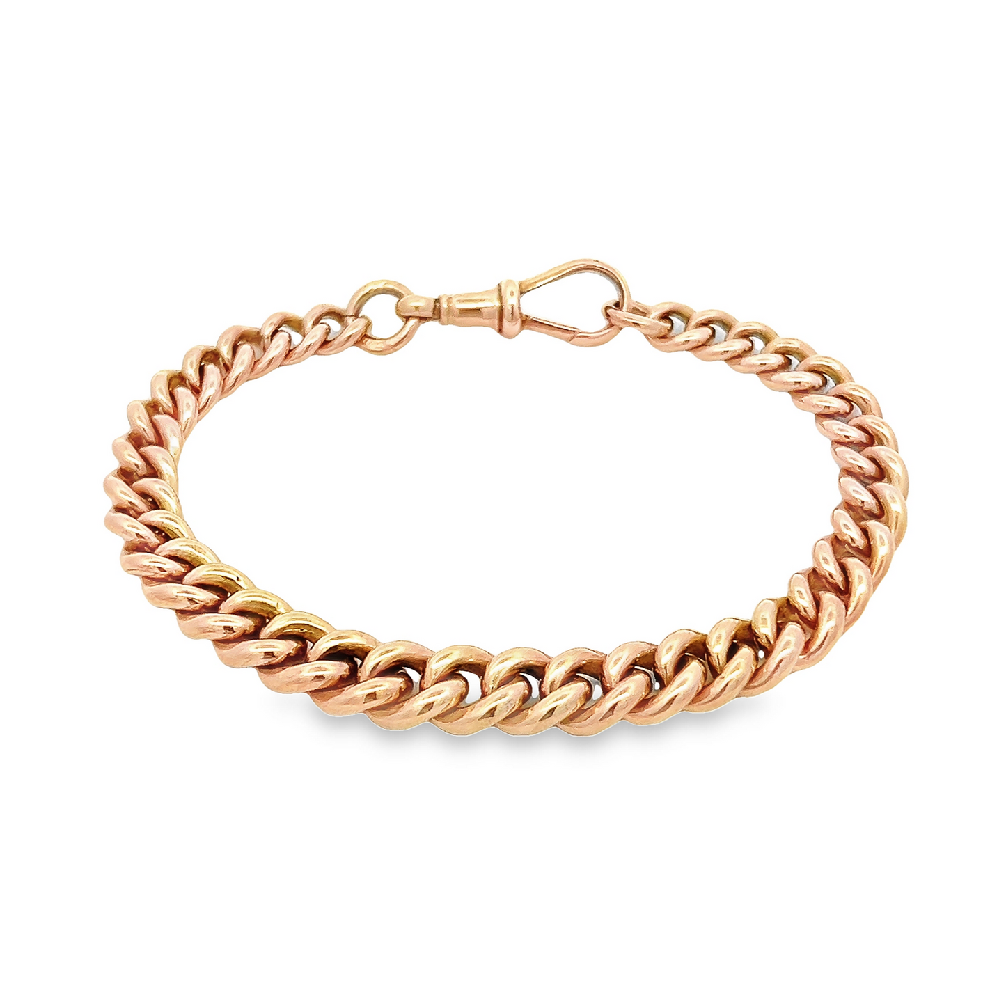 Antique Victorian 9ct Rose Gold Graduated Curb Bracelet with Dog Clip Clasp