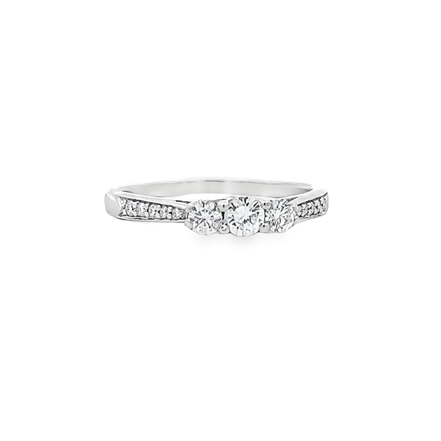 Natural Diamond Trilogy 18ct White Gold Ring with Diamond Shoulders