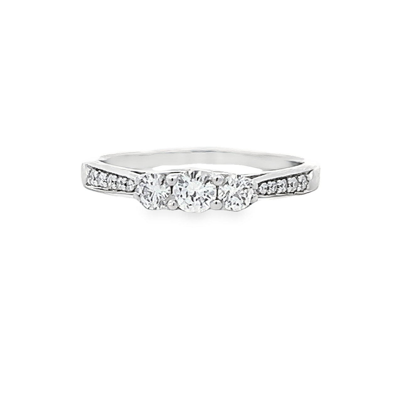 Natural Diamond Trilogy 18ct White Gold Ring with Diamond Shoulders