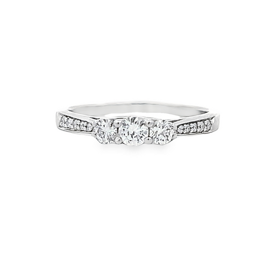 Natural Diamond Trilogy 18ct White Gold Ring with Diamond Shoulders