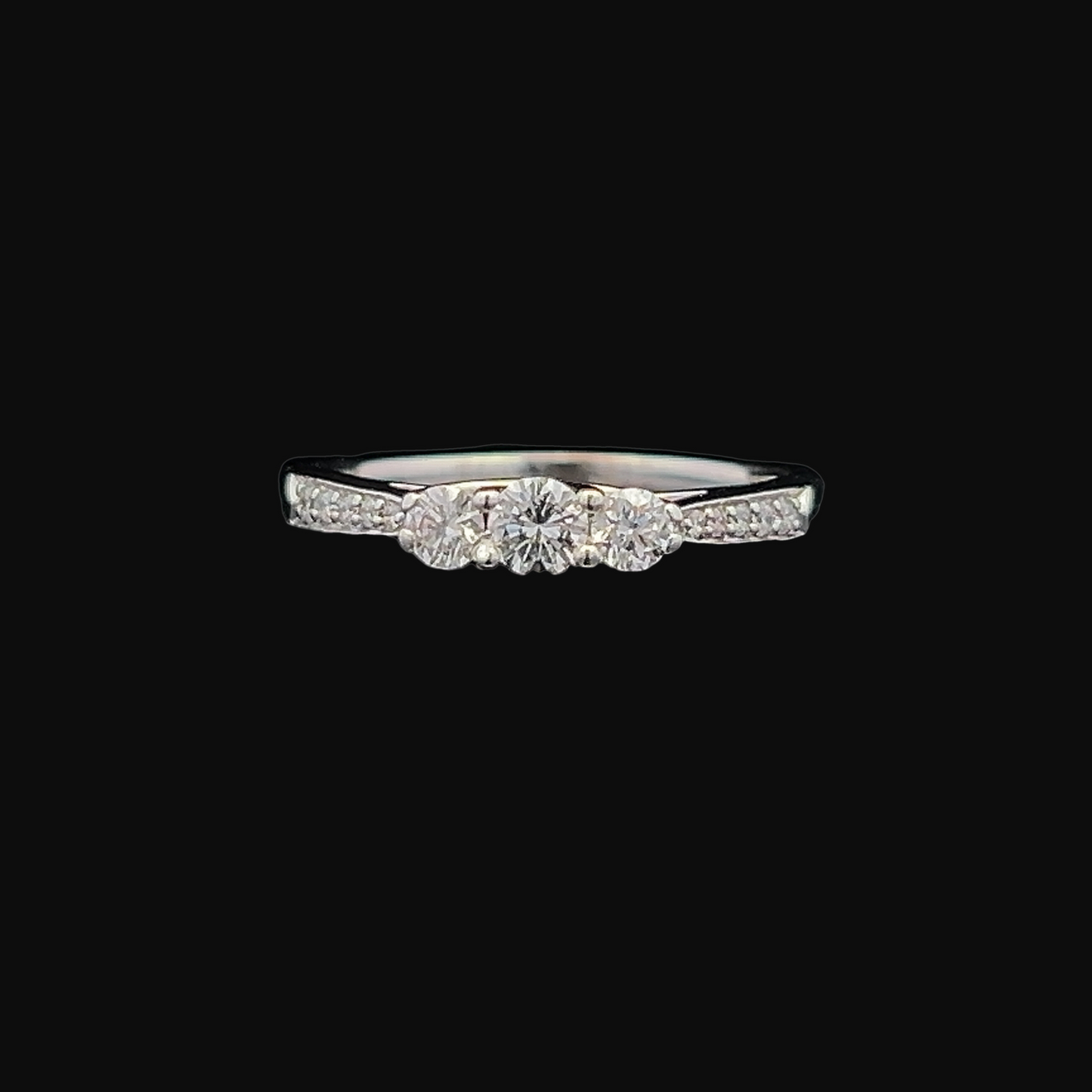 Natural Diamond Trilogy 18ct White Gold Ring with Diamond Shoulders