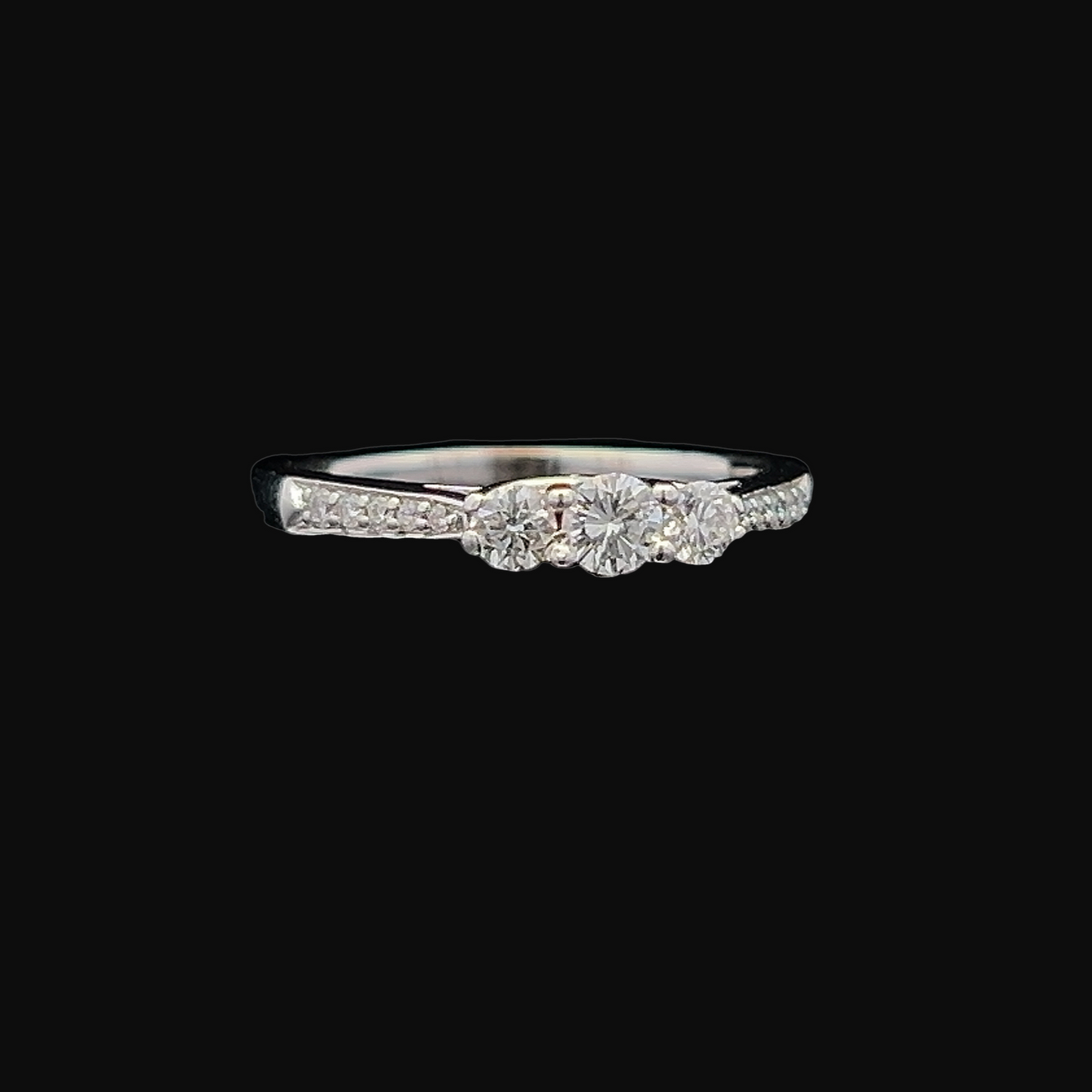 Natural Diamond Trilogy 18ct White Gold Ring with Diamond Shoulders