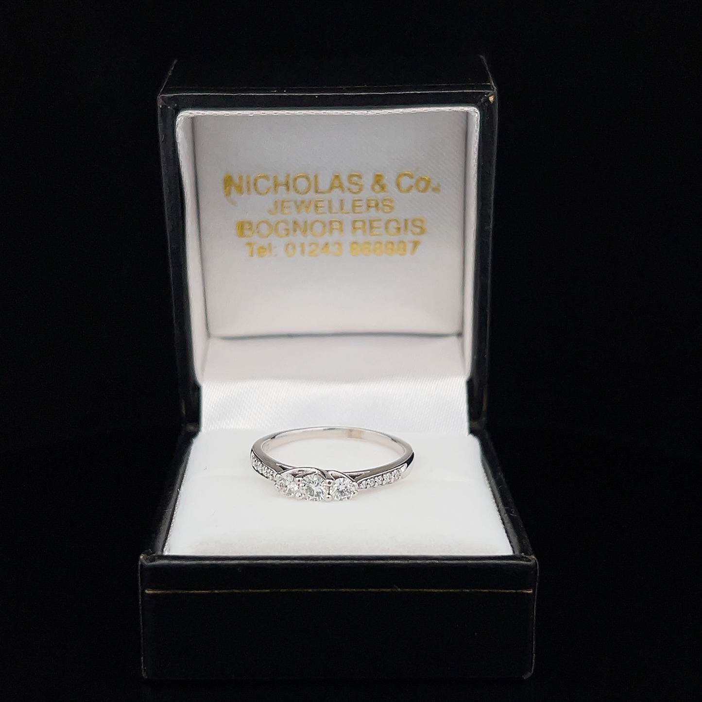 Natural Diamond Trilogy 18ct White Gold Ring with Diamond Shoulders