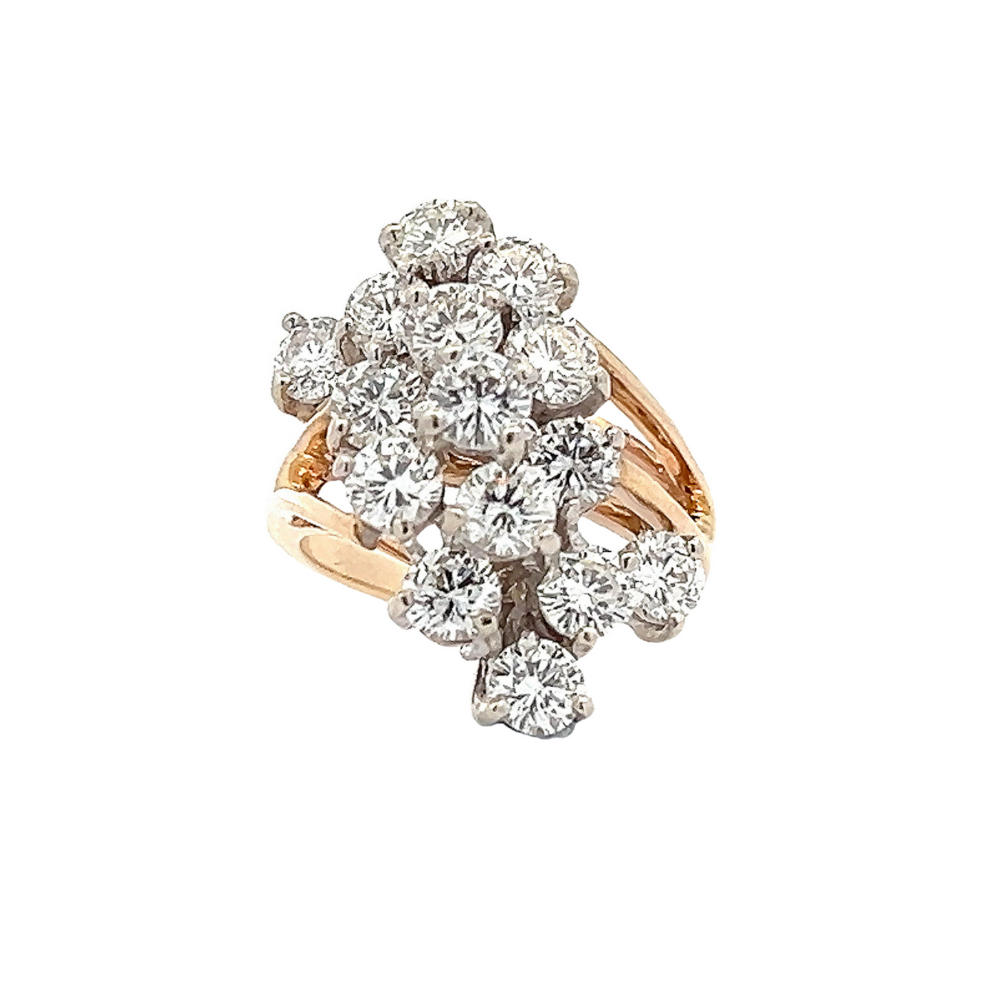 Vintage Diamond Cluster Two Tone 14ct Gold Cocktail Ring