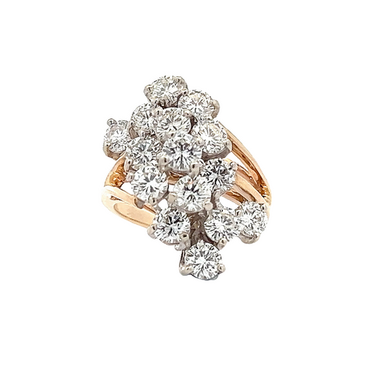 Vintage Diamond Cluster Two Tone 14ct Gold Cocktail Ring