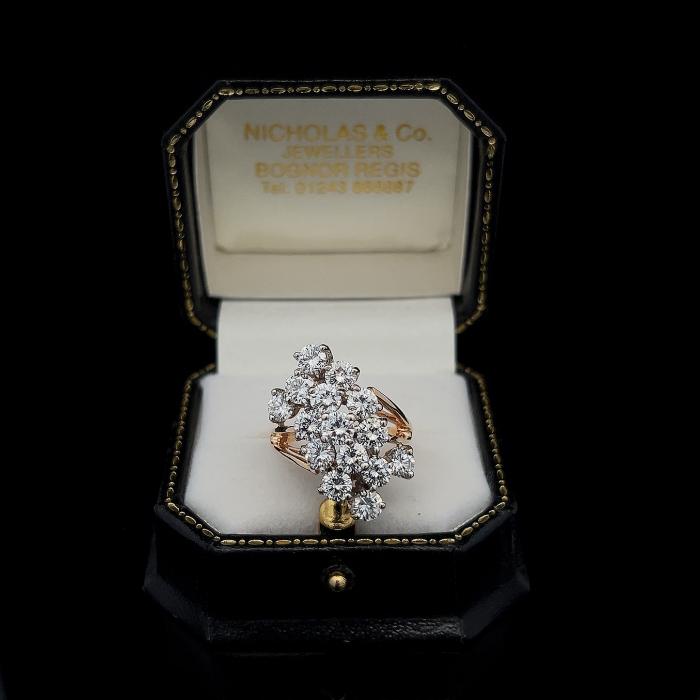 Vintage Diamond Cluster Two Tone 14ct Gold Cocktail Ring