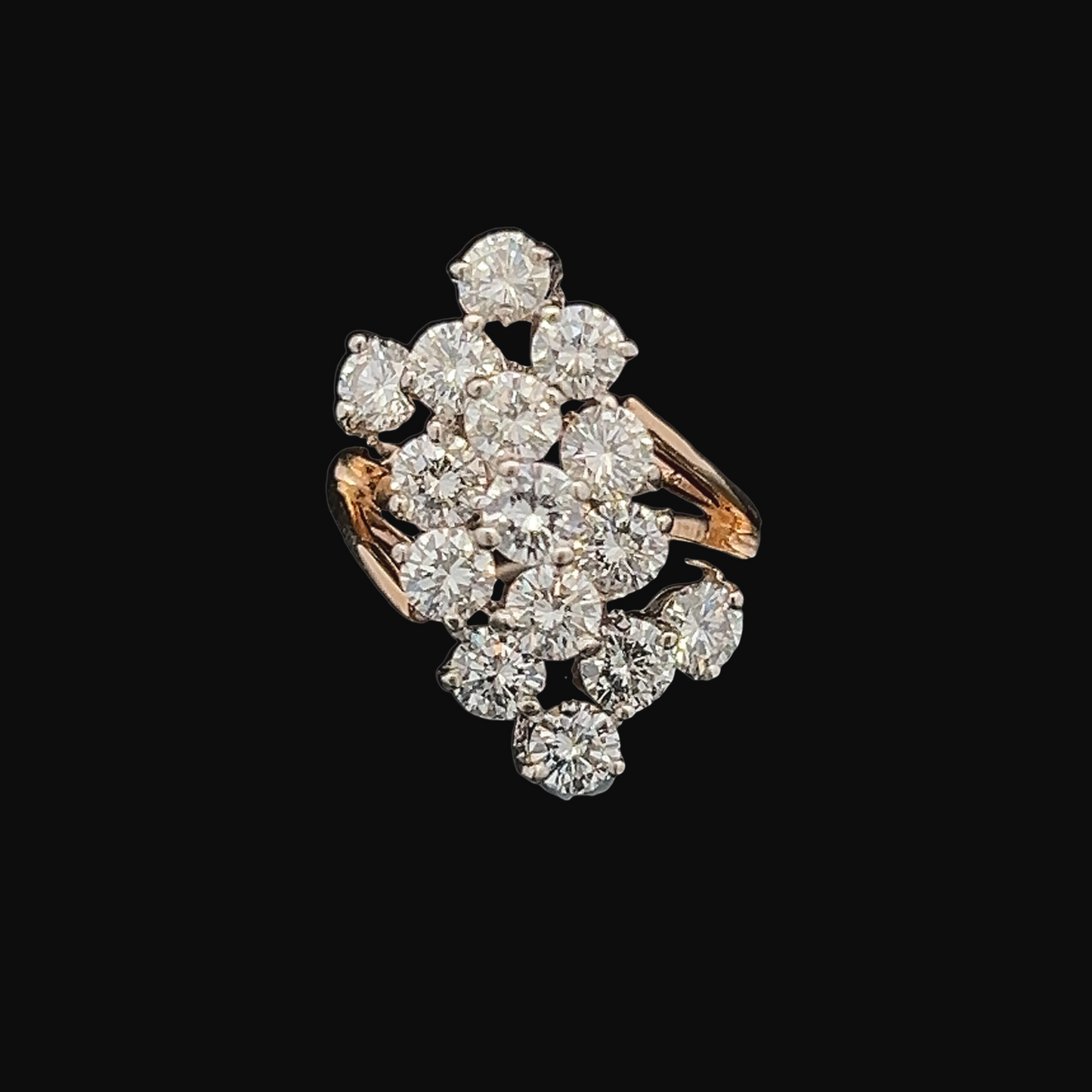 Vintage Diamond Cluster Two Tone 14ct Gold Cocktail Ring