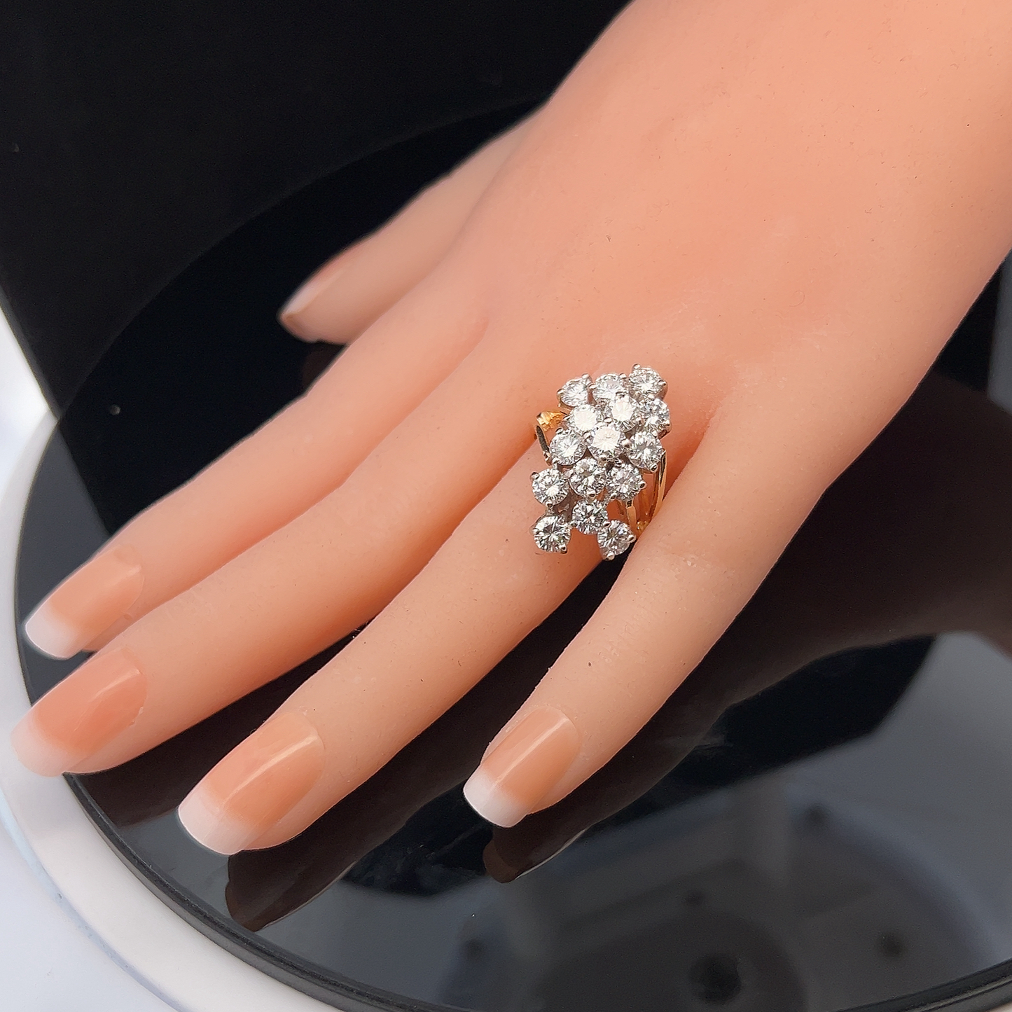 Vintage Diamond Cluster Two Tone 14ct Gold Cocktail Ring