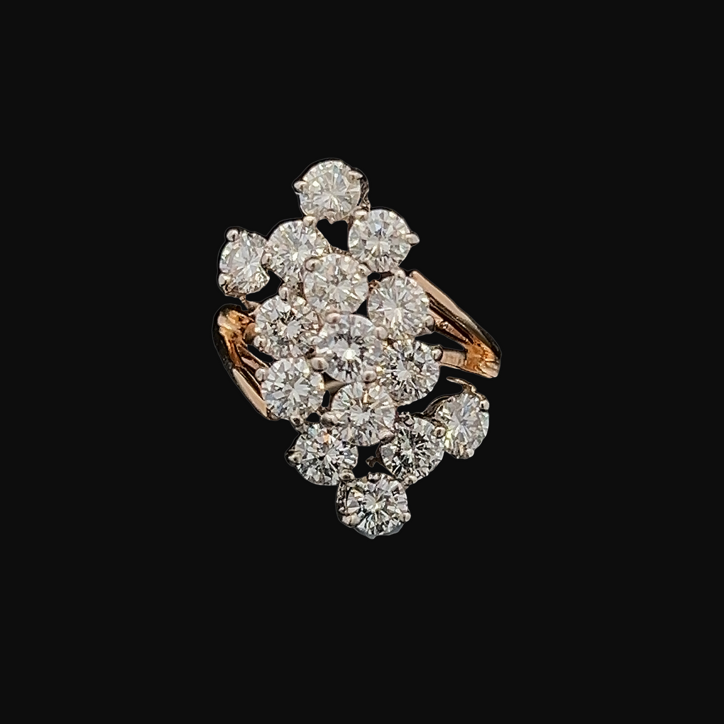 Vintage Diamond Cluster Two Tone 14ct Gold Cocktail Ring