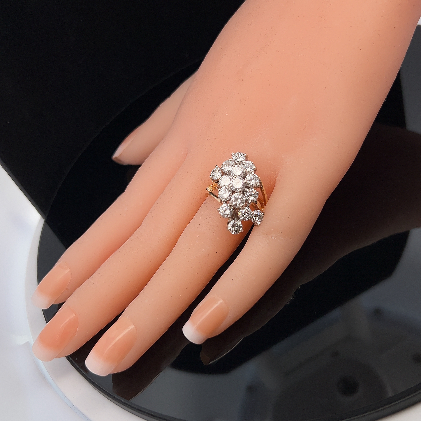 Vintage Diamond Cluster Two Tone 14ct Gold Cocktail Ring