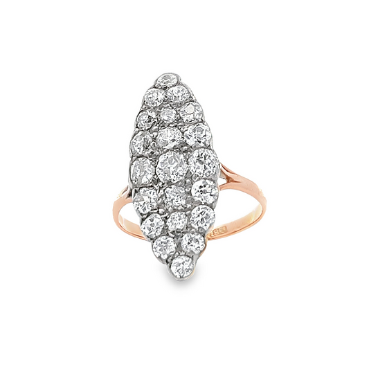 Antique Old European Cut Diamond Marquise Cluster 18ct Gold Ring