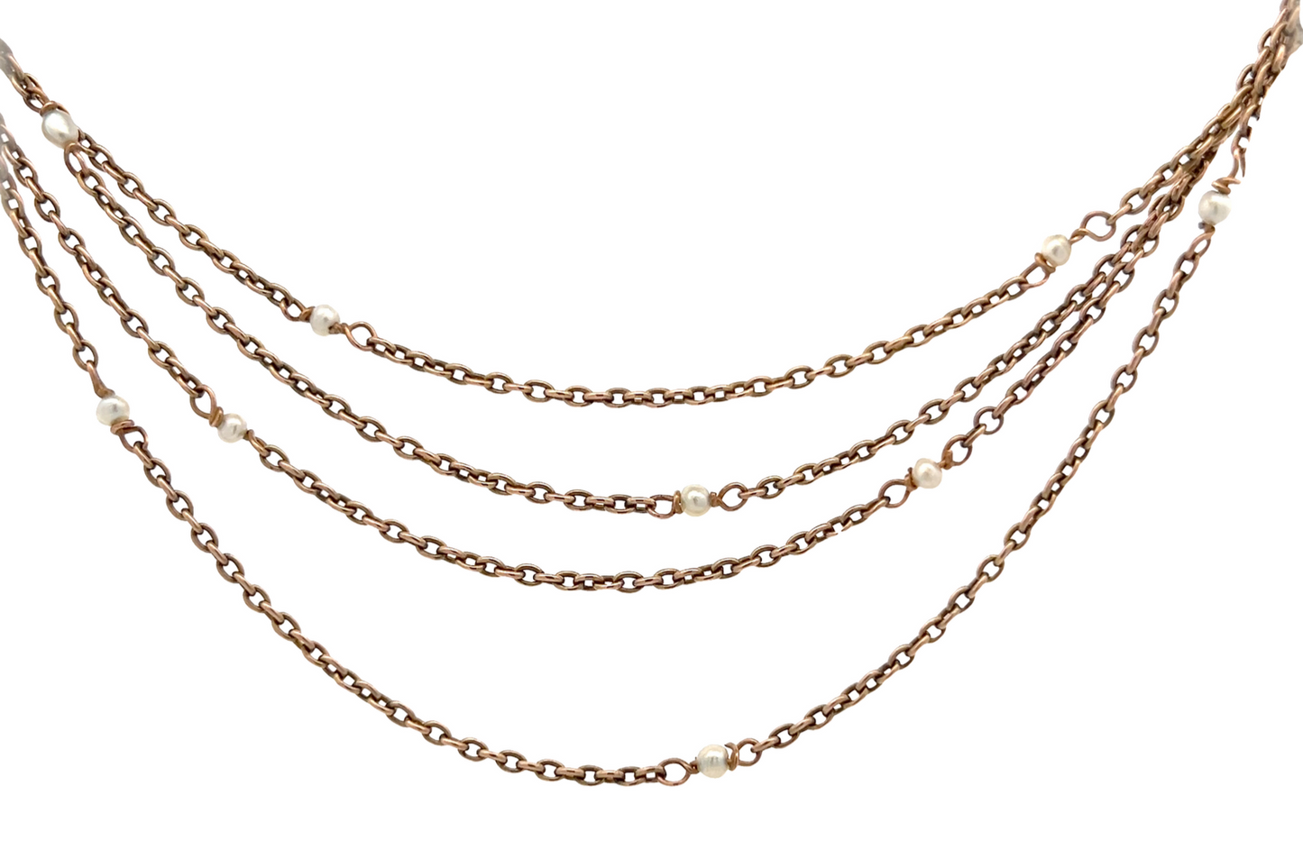 Antique Edwardian 9ct Rose Gold and Natural Pearl Trace Link Guard Chain