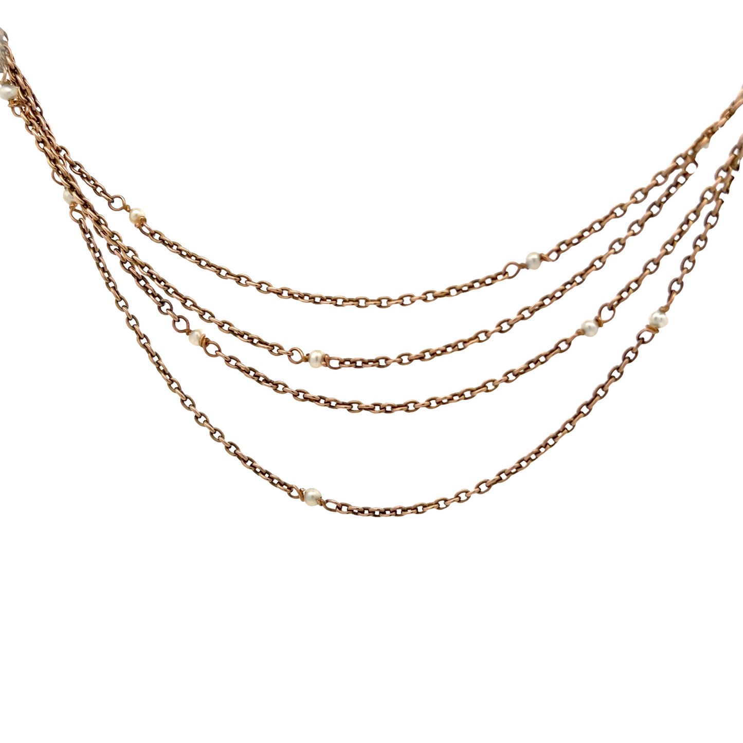 Antique Edwardian 9ct Rose Gold and Natural Pearl Trace Link Guard Chain